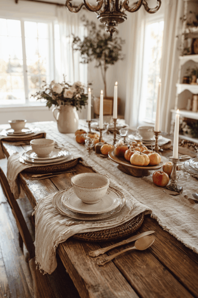 Elegant fall dining table set for brunch