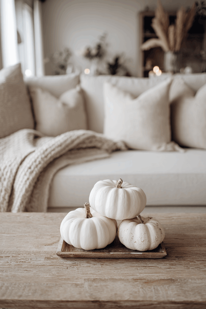 Neutral pumpkin centerpiece.
