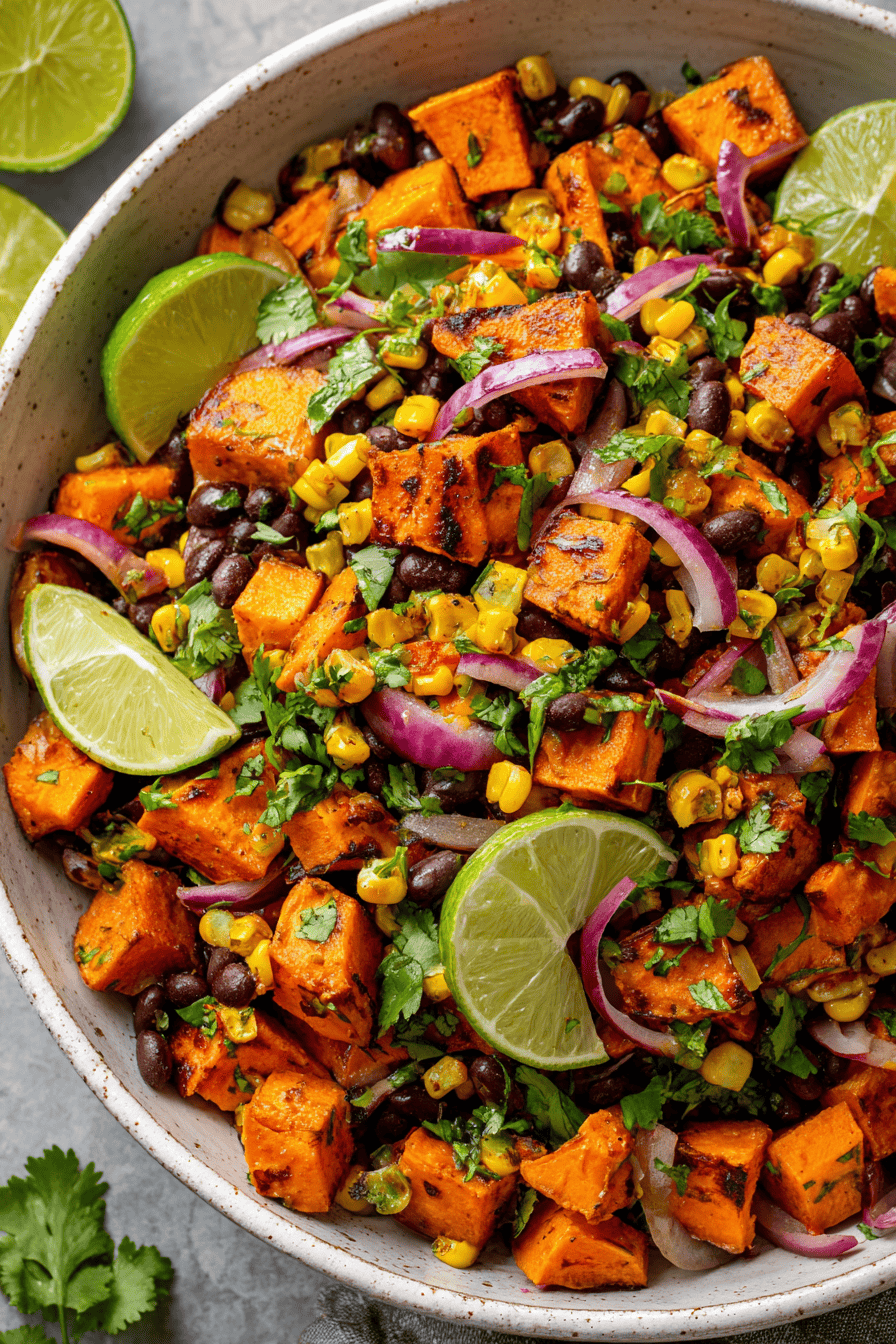 Roasted Sweet Potato & Black Bean Salad with Lime Dressing - Maison ...