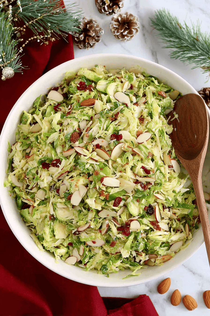 Shaved Brussels Sprouts Salad with Apples, Parmesan & Maple-Mustard Dressing