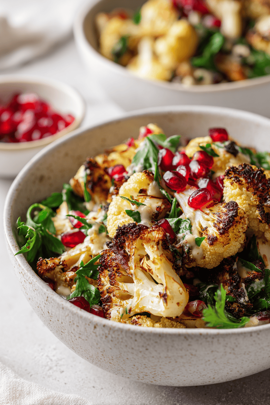 Roasted Cauliflower & Tahini Salad with Pomegranate Seeds
