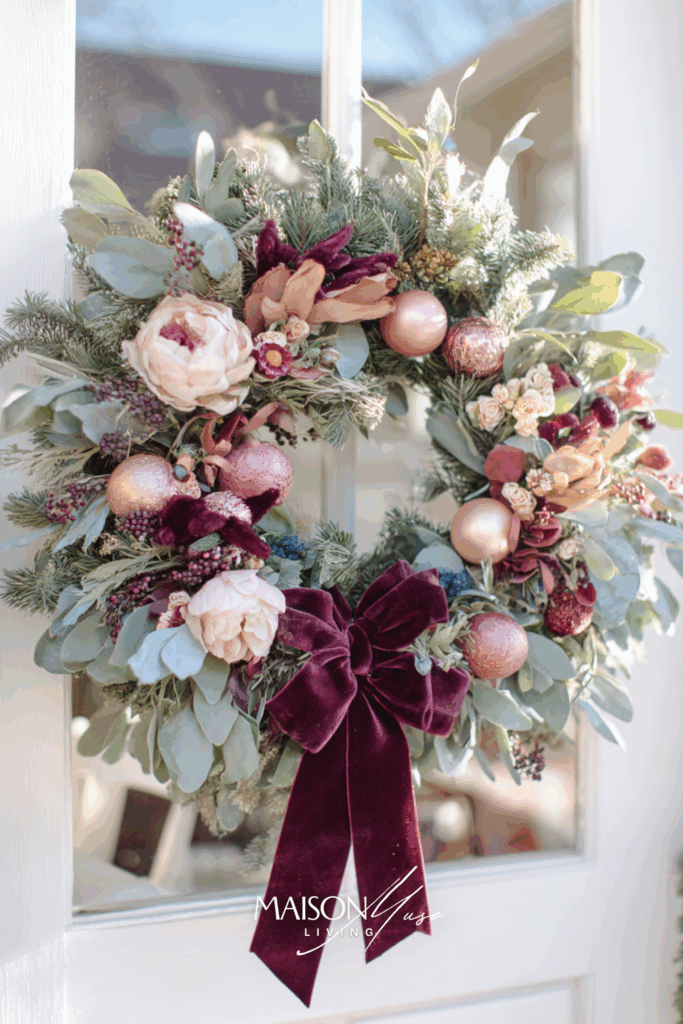Blush And Burgundy Romantic Christmas Wreath