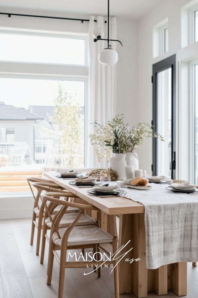 dining space with extending oak dining table