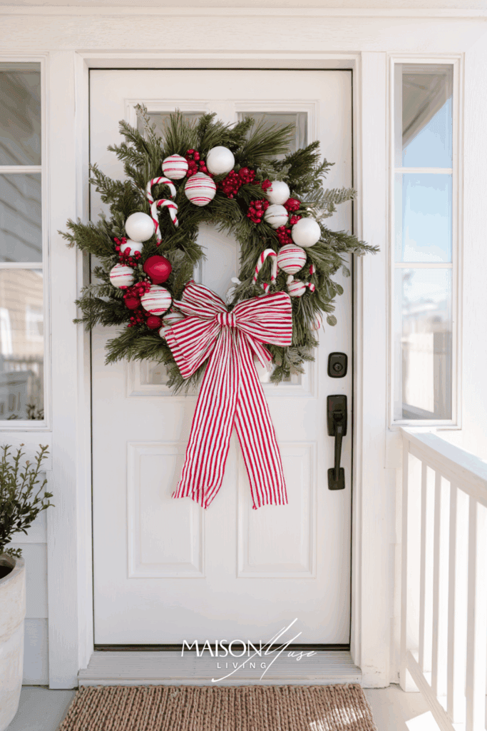Candy Cane Red And White Stripe Christmas Wreath