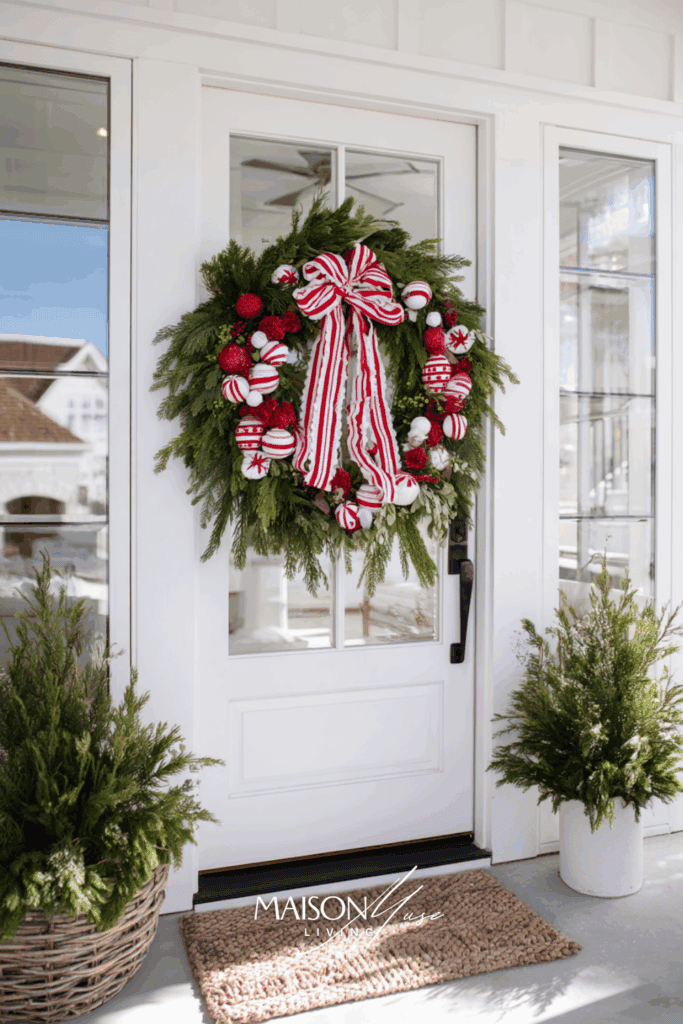 Candy Cane Red And White Stripe Christmas Wreath
