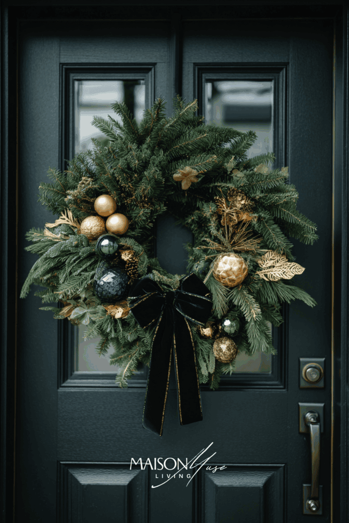 Black, Emerald And Gold Luxe Christmas Wreath
