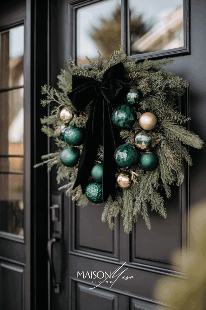 Black, Emerald And Gold Luxe Christmas Wreath