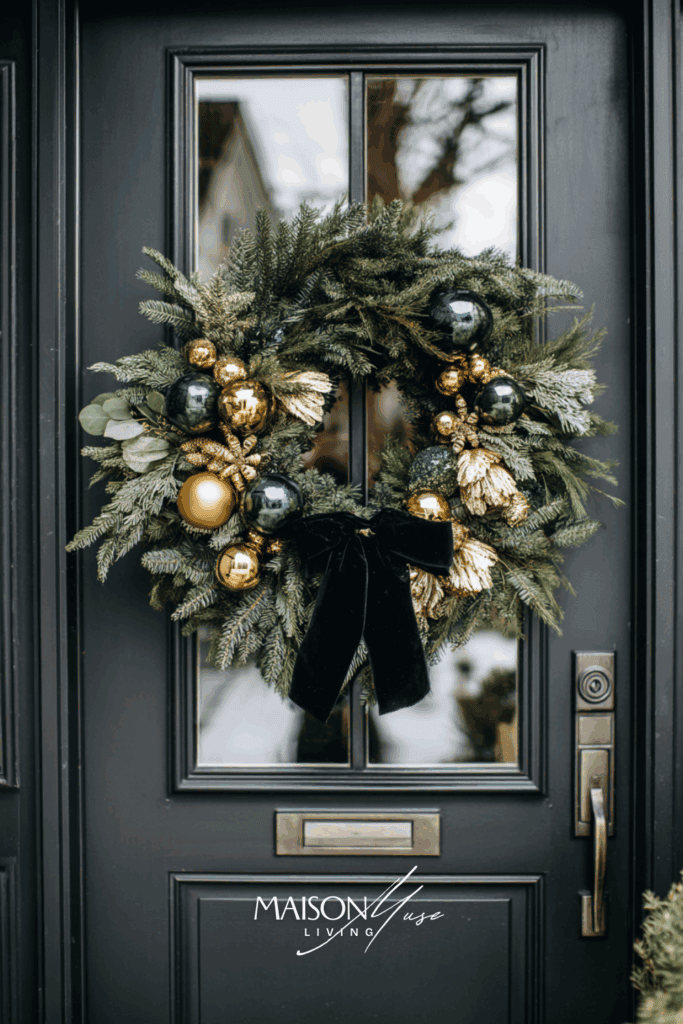 Black, Emerald And Gold Luxe Christmas Wreath