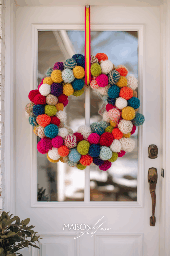 Kids Candy Christmas Wreath With Pom Poms