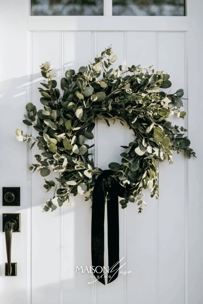 Minimal Eucalyptus Christmas Wreath With Black Ribbon