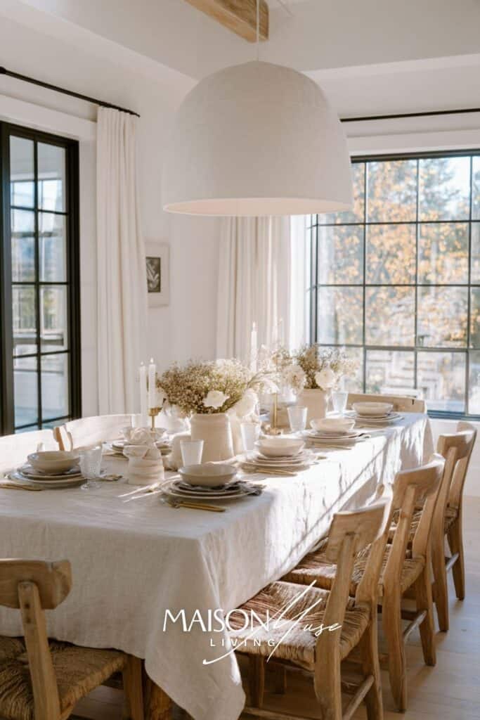 winter dinner table setting with cozy textures