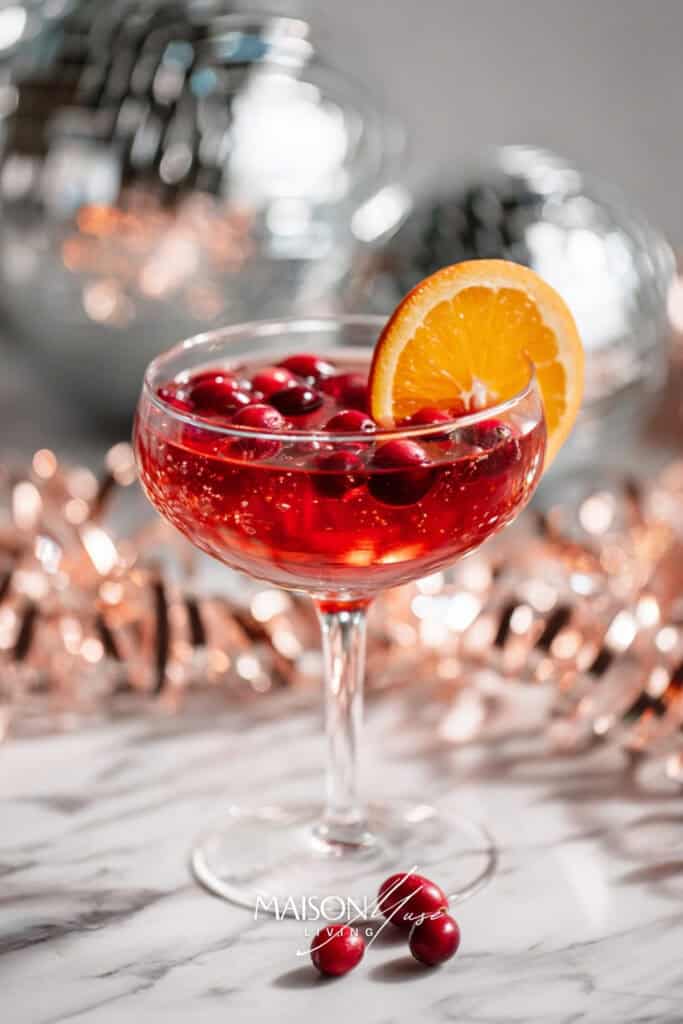 cranberry citrus fizz in coupe glass