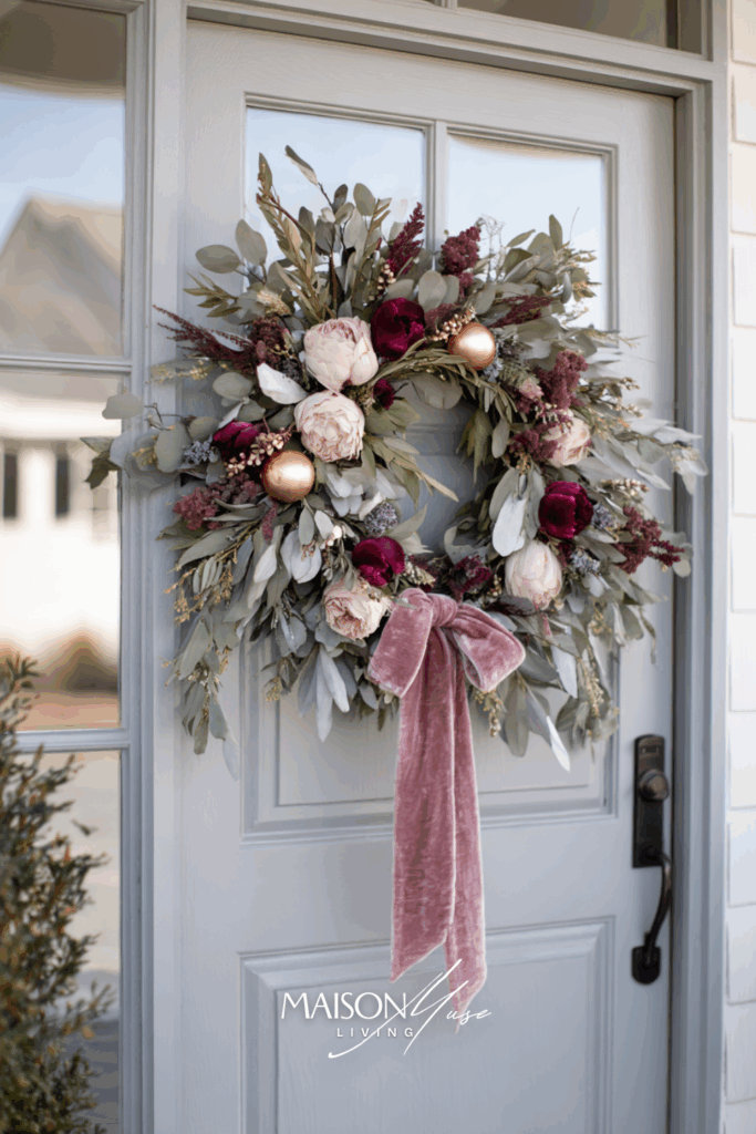 Blush And Burgundy Romantic Christmas Wreath