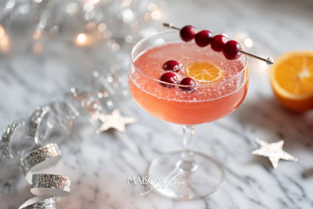cranberry citrus fizz in coupe glass
