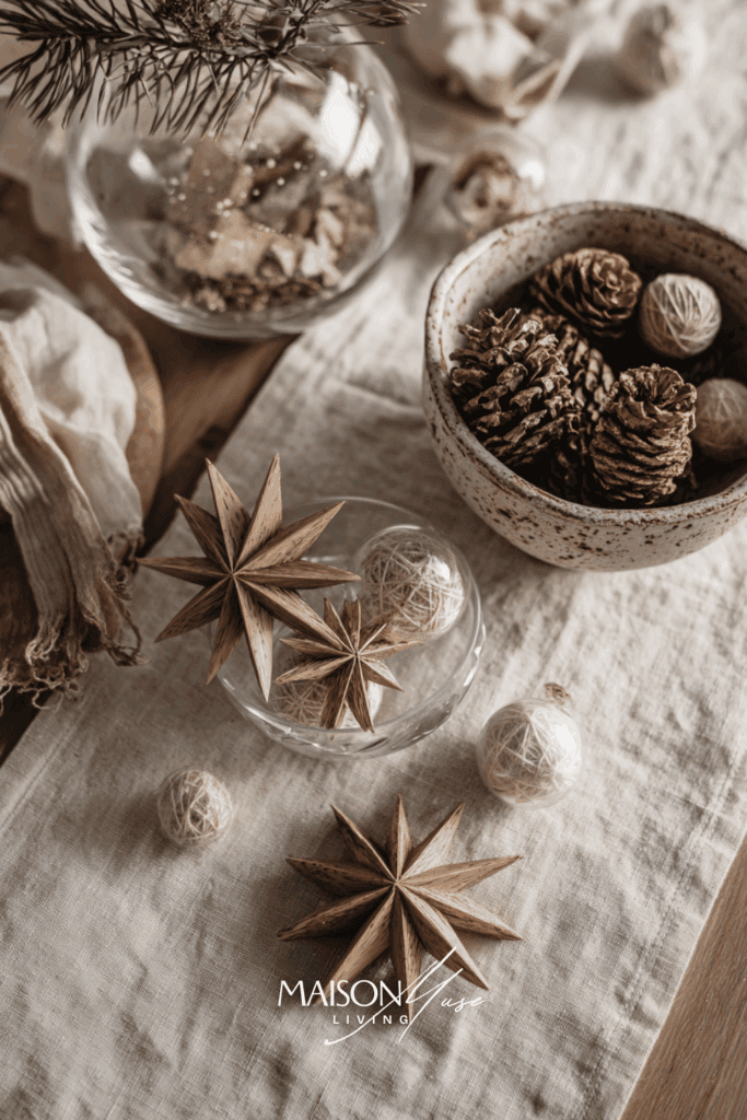 flatlay of natural Christmas materials