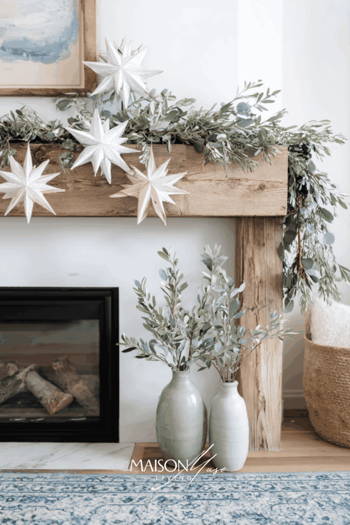 Scandi inspired holiday mantel