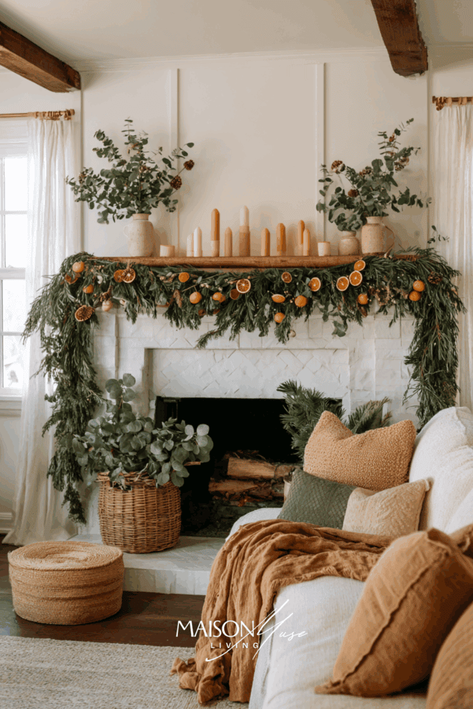 nature inspired Christmas fireplace