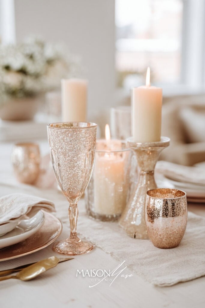 champagne cream glow tablescape detail