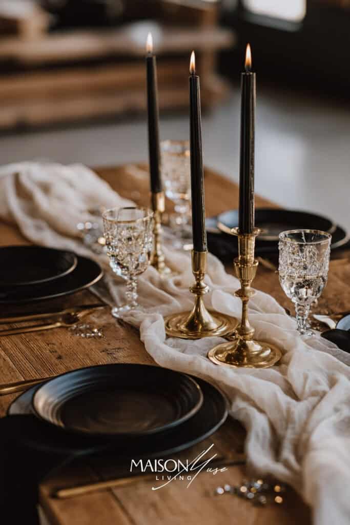 modern noir cozy tabletop corner with black plates