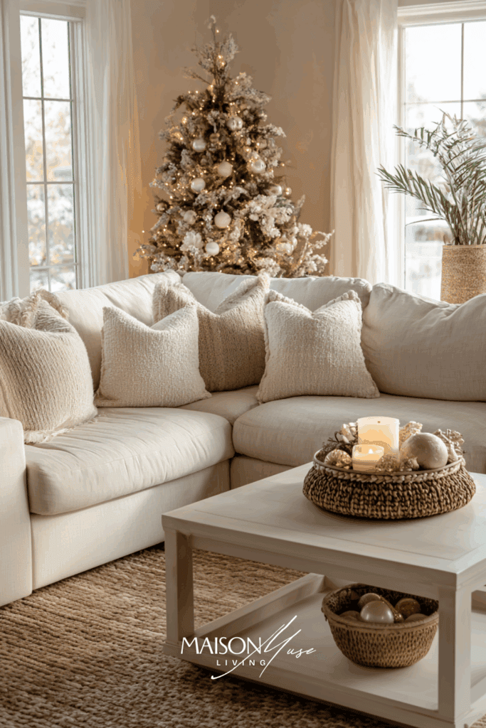 realistic family living room in quiet luxury style