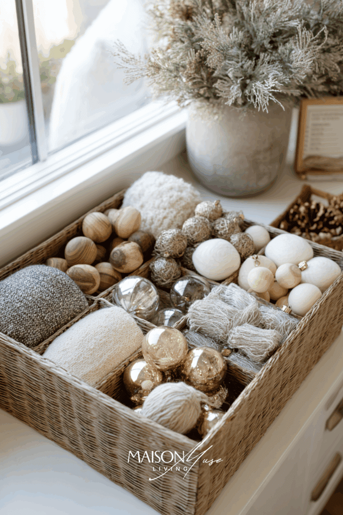 organized Christmas decor storage bin