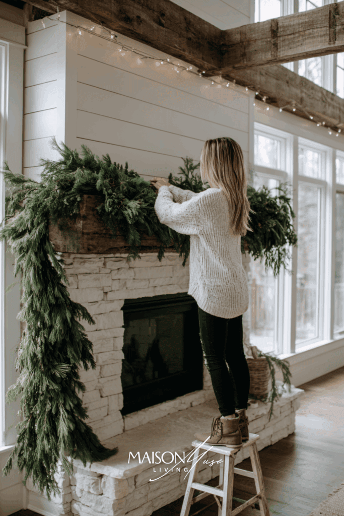 in progress Christmas fireplace scene