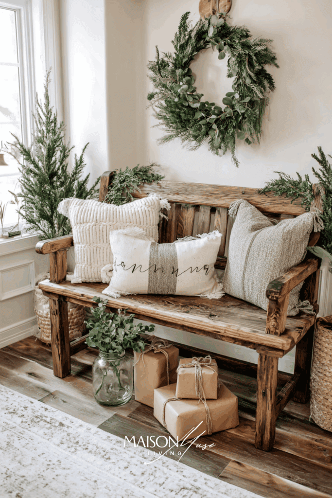 simple nature first Christmas entryway