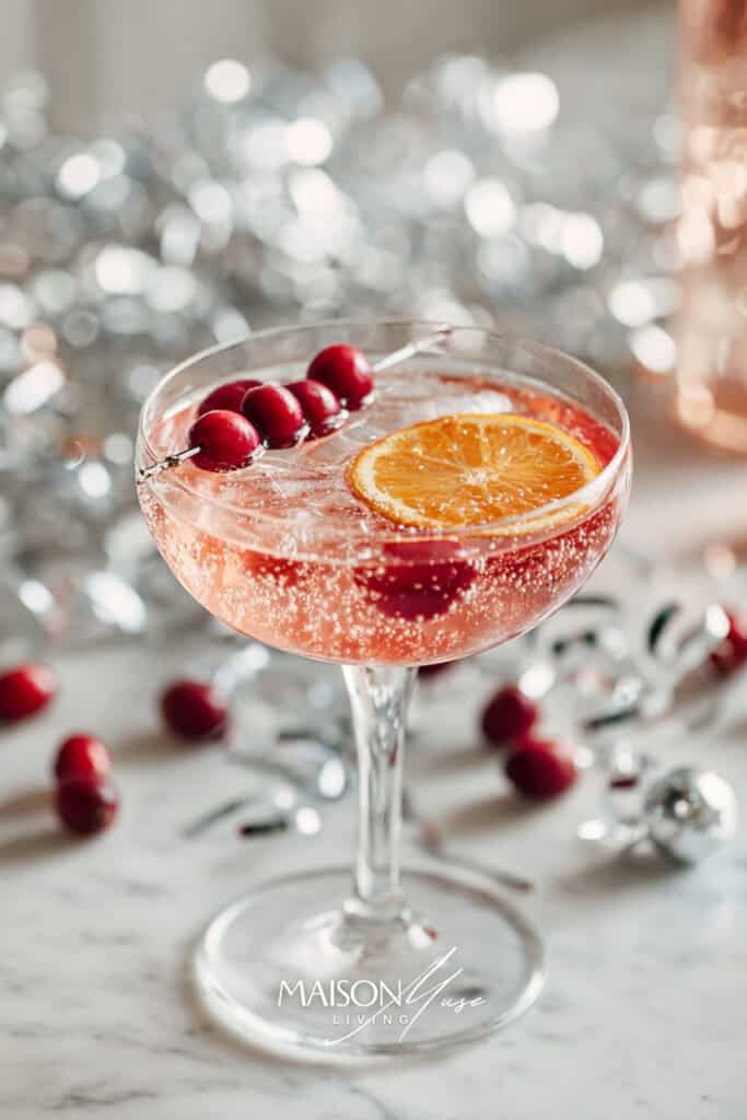 cranberry citrus fizz with sparkling water and orange