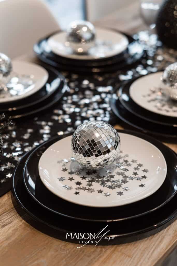 Black, white and mirror sparkle new year's eve color palette