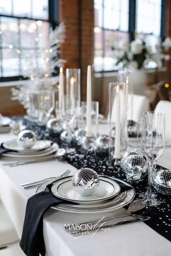 Black, white and mirror sparkle new year's eve color palette