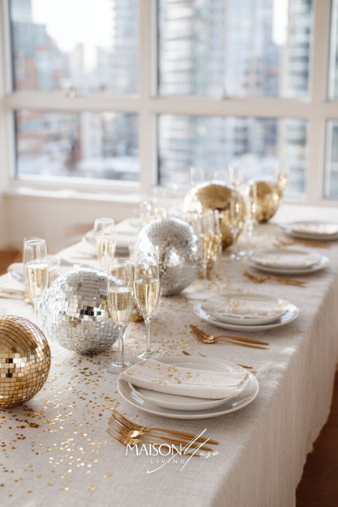 Champagne, gold and tiny pops of color new year's eve color palette